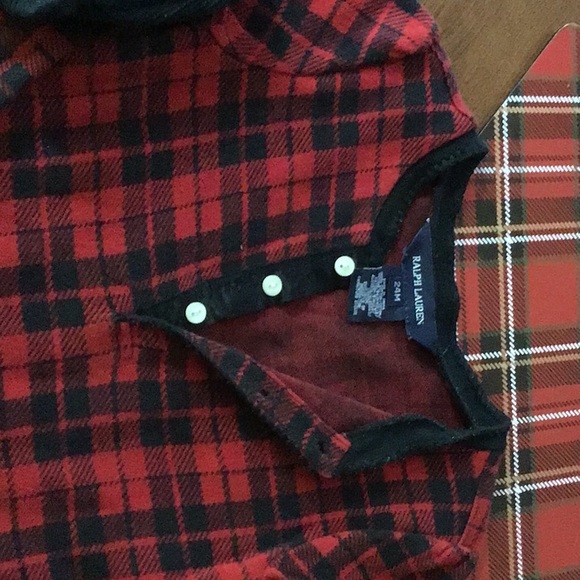 Little girl plaid dress with attached low ruffled hem and matching panty - Picture 2 of 5